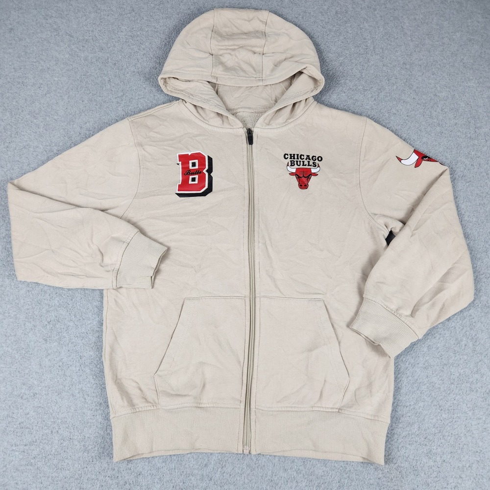 Chicago Bulls Hoodie Womens L Tan Icer Brands NBA Basketball Fleece Lined Zip Up